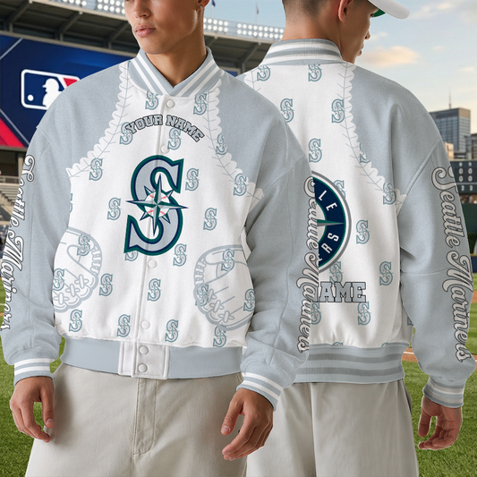 [FLASH SALE] NEW CUSTOMIZED MLB14 SMS SEATTLE MARINERS SATIN VARSITY & BASEBALL JACKET