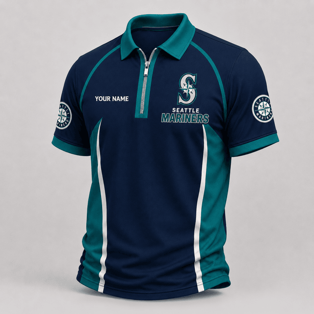 [FLASH SALE] NEW CUSTOMIZED MLB14 SMS SEATTLE MARINERS ZIP POLO SHIRT