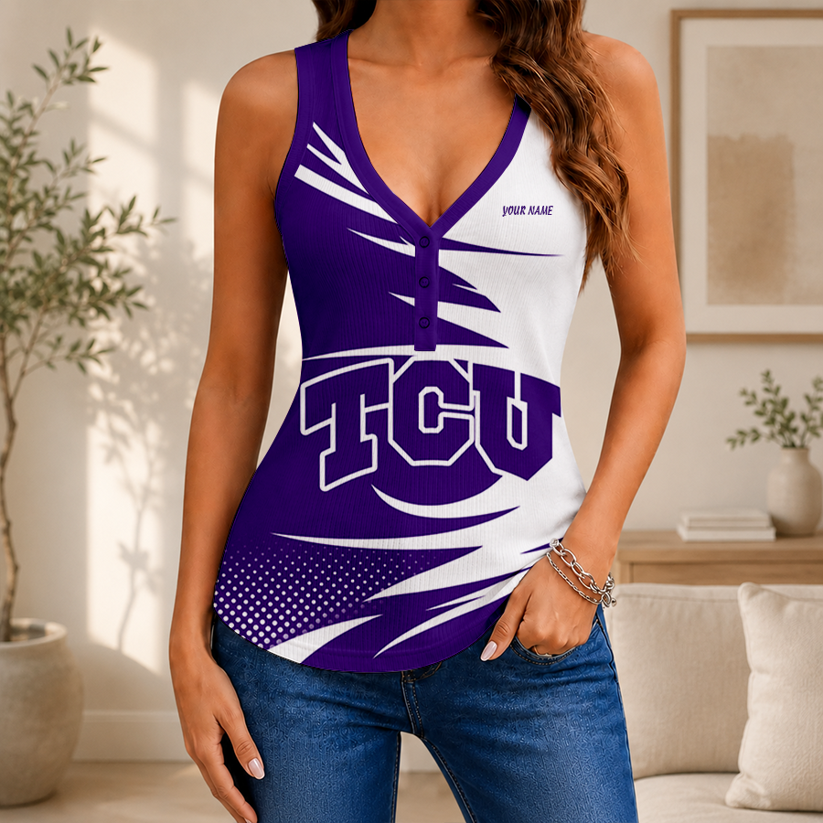 [FAN FAVORITE] NEW CUSTOMIZED NCAA CWS14 THF TCU HORNED FROGS WOMEN'S V-NECK TANK TOP