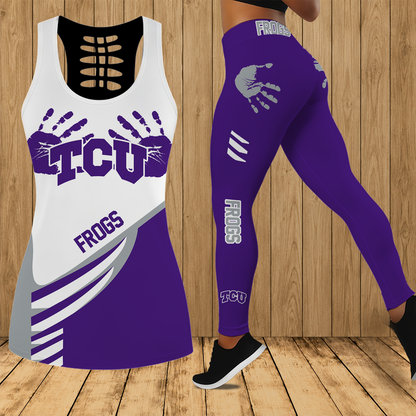 [FAN FAVORITE] NEW CUSTOMIZED NCAA CWS14 THF TCU HORNED FROGS HOLLOW TANK TOP & LEGGINGS SET