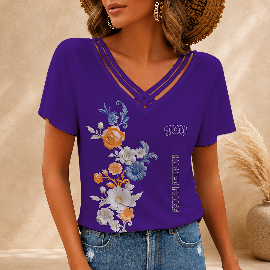 [FAN FAVORITE] NEW CUSTOMIZED NCAA CWS14 THF TCU HORNED FROGS V-NECK SHIRT