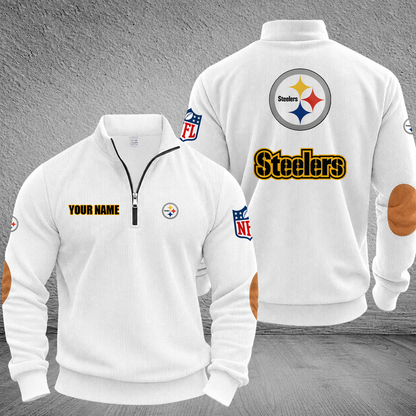 [SPECIAL OFFER] NEW CUSTOMIZED NFL14 PSB PITTSBURGH STEELERS MULTICOLOR STRIPED QUATER ZIP SWEATSHIRT