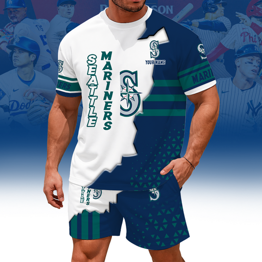 [FLASH SALE] NEW CUSTOMIZED MLB14 SMS SEATTLE MARINERS UNISEX T-SHIRT & SHORTS SET