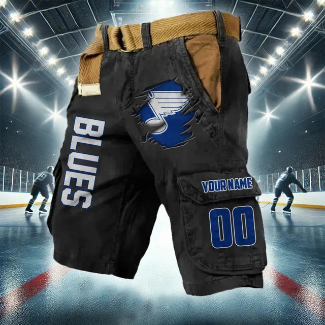 [SUPER SALE] NEW CUSTOMIZED NHL14 SLB ST. LOUIS BLUES CARGO SHORTS