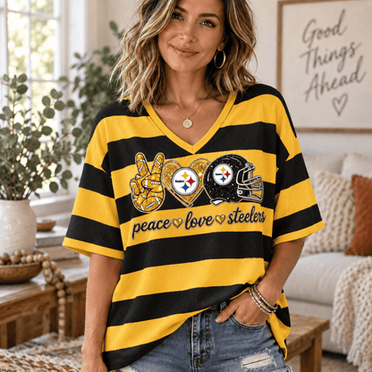 [SPECIAL OFFER] NEW CUSTOMIZED NFL14 PSB PITTSBURGH STEELERS WOMEN'S HEART V-NECK LONG SLEEVE SHIRT