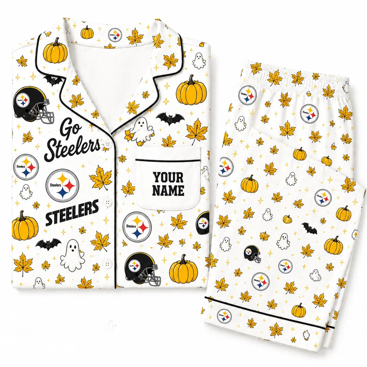 [SPECIAL OFFER] NEW CUSTOMIZED NFL14 PSB PITTSBURGH STEELERS HALLOWEEN LONG PAJAMAS SET