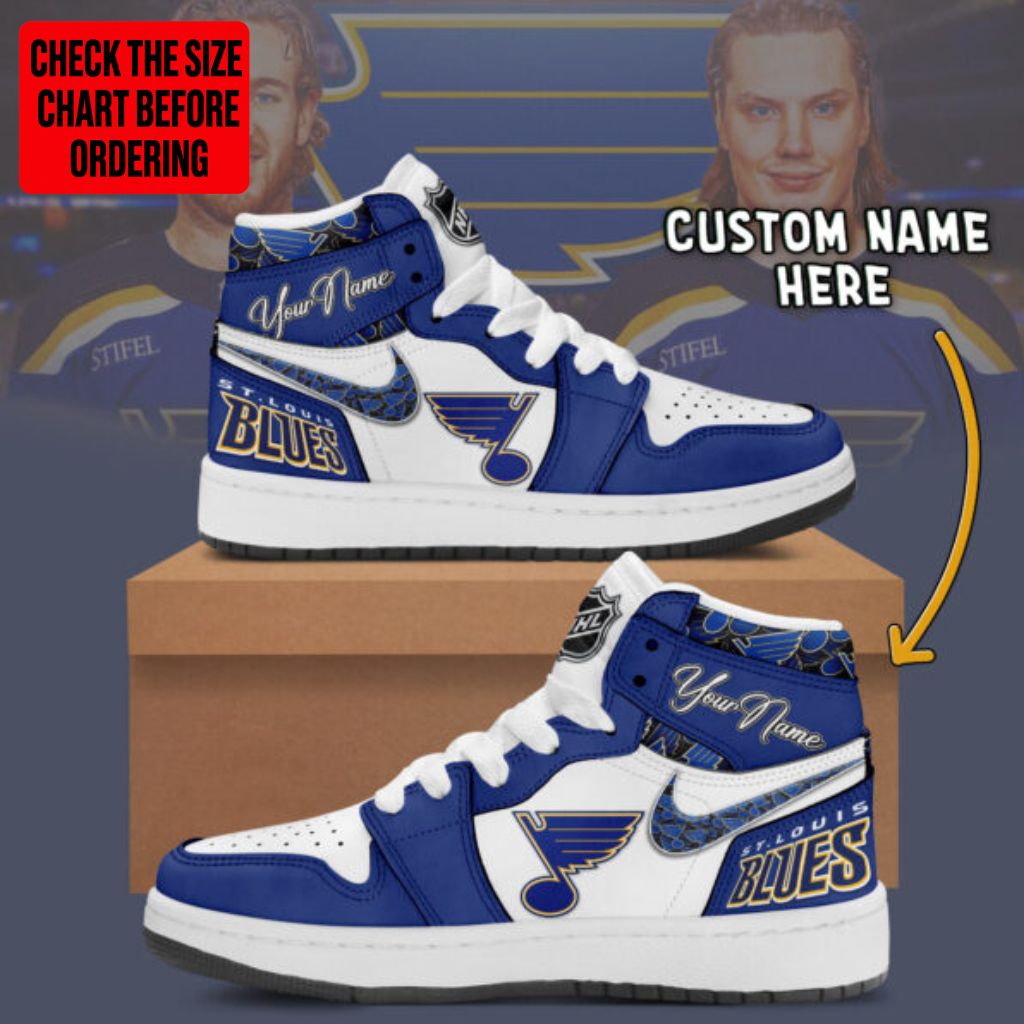 [SUPER SALE] NEW CUSTOMIZED NHL14 SLB ST. LOUIS BLUES AIR JORDAN SNEAKERS