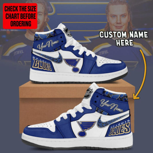 [SUPER SALE] NEW CUSTOMIZED NHL14 SLB ST. LOUIS BLUES AIR JORDAN SNEAKERS
