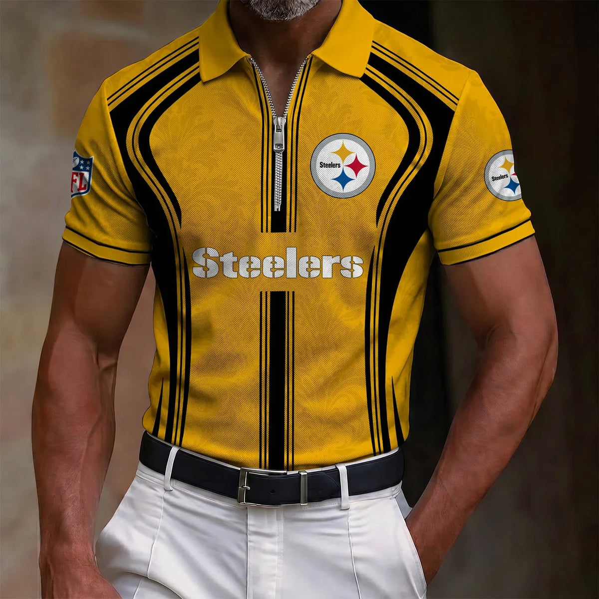 [SPECIAL OFFER] NEW CUSTOMIZED NFL14 PSB PITTSBURGH STEELERS ZIP POLO SHIRT