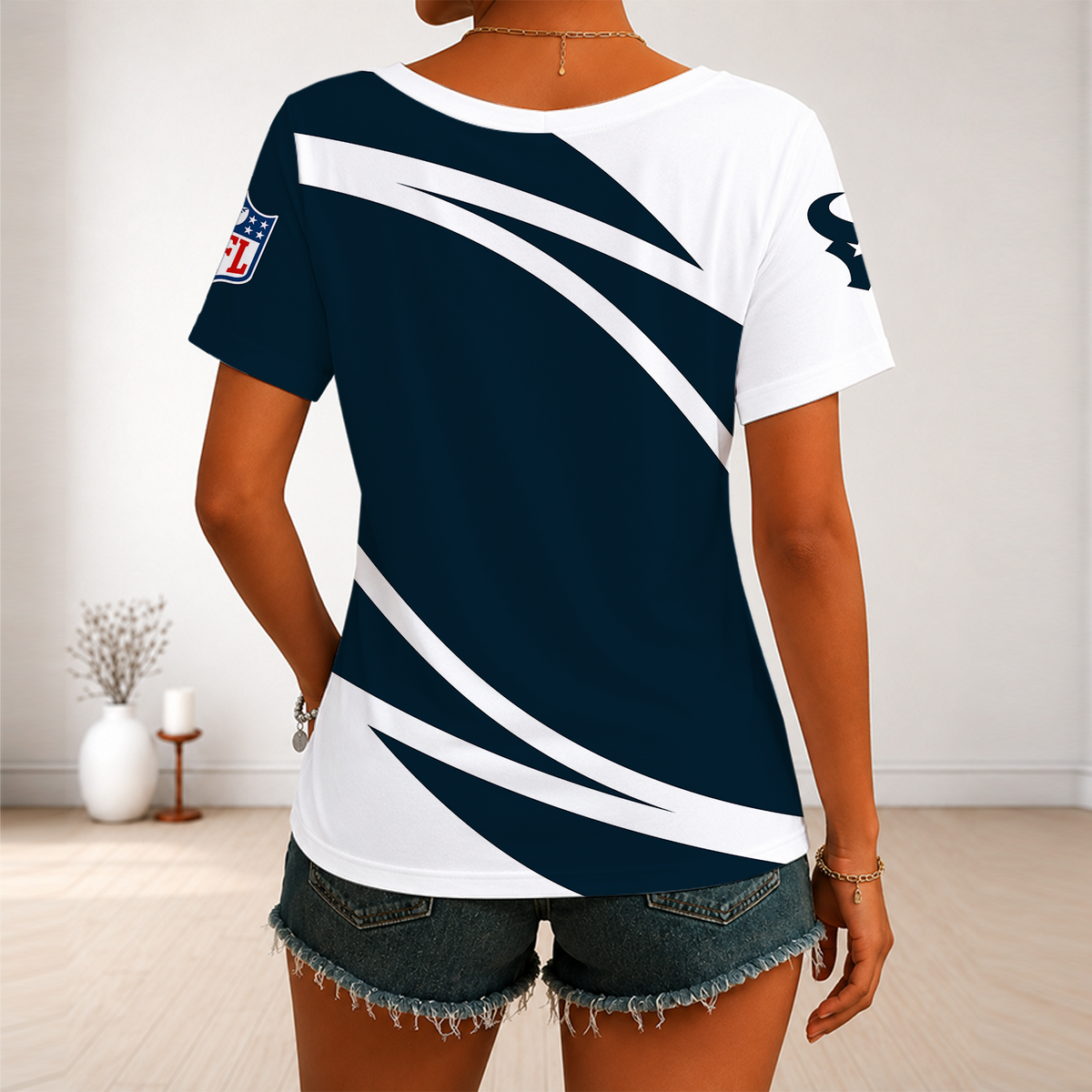 [SPECIAL OFFER] NEW CUSTOMIZED NFL15 HTT HOUSTON TEXANS V-NECK FEMALE SHIRT