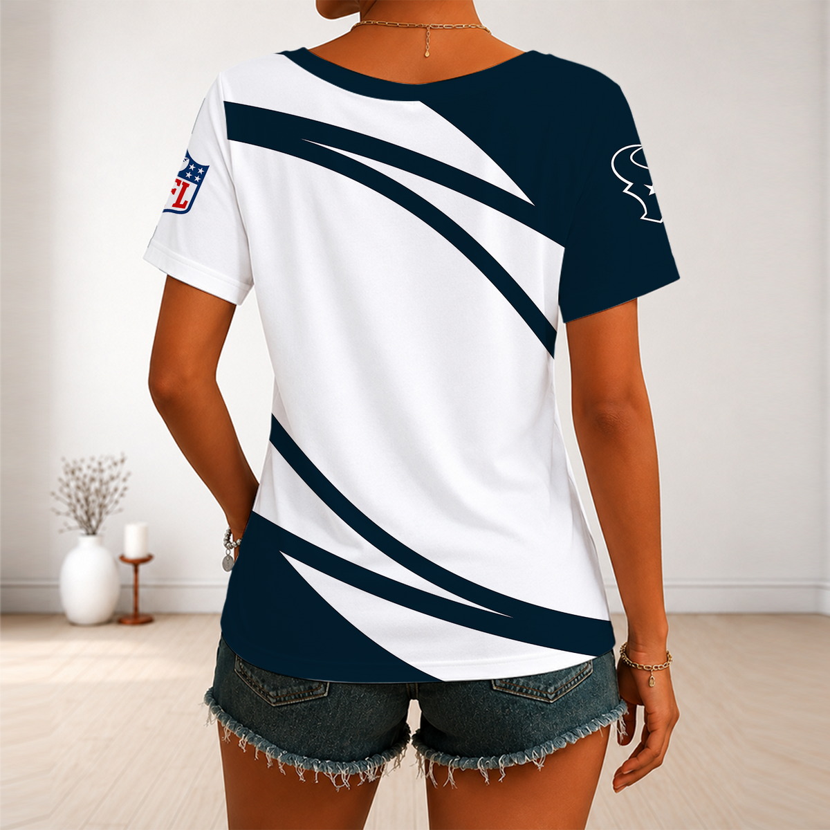 [SPECIAL OFFER] NEW CUSTOMIZED NFL15 HTT HOUSTON TEXANS V-NECK FEMALE SHIRT