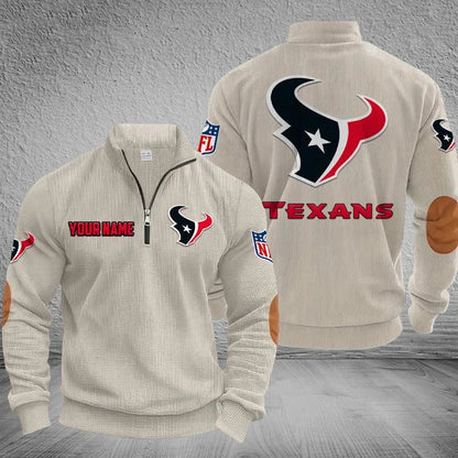 [SPECIAL OFFER] NEW CUSTOMIZED NFL15 HTT HOUSTON TEXANS MULTICOLOR STRIPED QUATER ZIP SWEATSHIRT