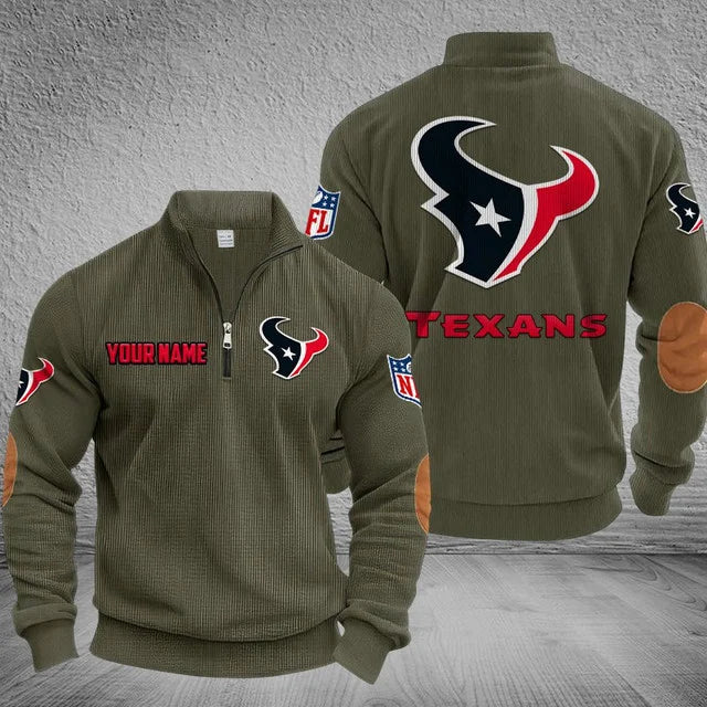 [SPECIAL OFFER] NEW CUSTOMIZED NFL15 HTT HOUSTON TEXANS MULTICOLOR STRIPED QUATER ZIP SWEATSHIRT