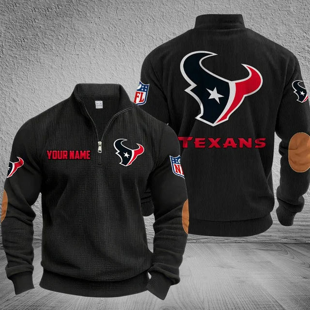 [SPECIAL OFFER] NEW CUSTOMIZED NFL15 HTT HOUSTON TEXANS MULTICOLOR STRIPED QUATER ZIP SWEATSHIRT