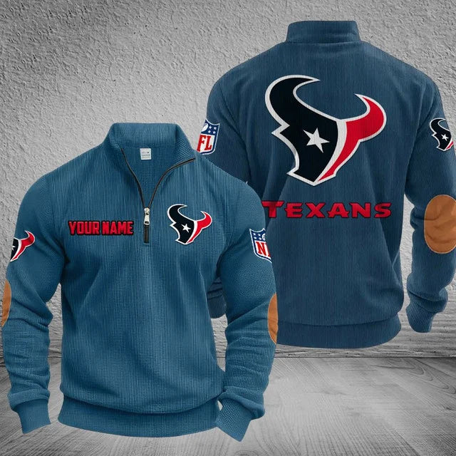 [SPECIAL OFFER] NEW CUSTOMIZED NFL15 HTT HOUSTON TEXANS MULTICOLOR STRIPED QUATER ZIP SWEATSHIRT