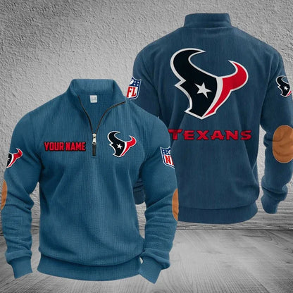 [SPECIAL OFFER] NEW CUSTOMIZED NFL15 HTT HOUSTON TEXANS MULTICOLOR STRIPED QUATER ZIP SWEATSHIRT