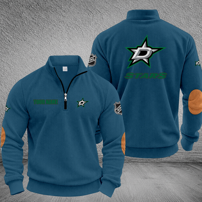 [SUPER SALE] NEW CUSTOMIZED NHL15 DLS DALLAS STARS MULTICOLOR STRIPED QUATER ZIP SWEATSHIRT