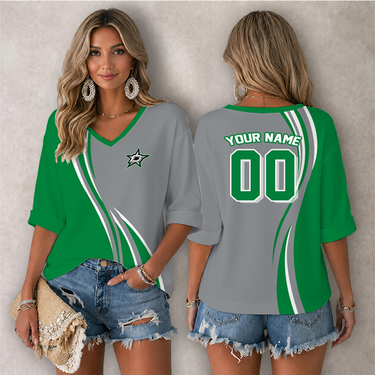 [SUPER SALE] NEW CUSTOMIZED NHL15 DLS DALLAS STARS WOMEN'S HEART V-NECK LONG SLEEVE SHIRT