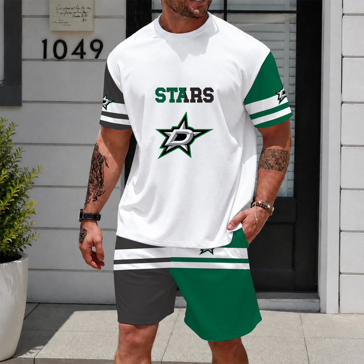 [SUPER SALE] NEW CUSTOMIZED NHL15 DLS DALLAS STARS UNISEX T-SHIRT & SHORTS SET