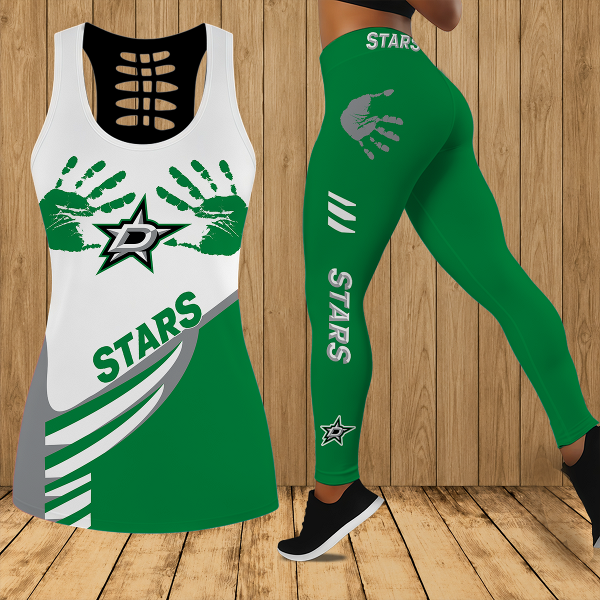 [SUPER SALE] NEW CUSTOMIZED NHL15 DLS DALLAS STARS HOLLOW TANK TOP & LEGGINGS SET
