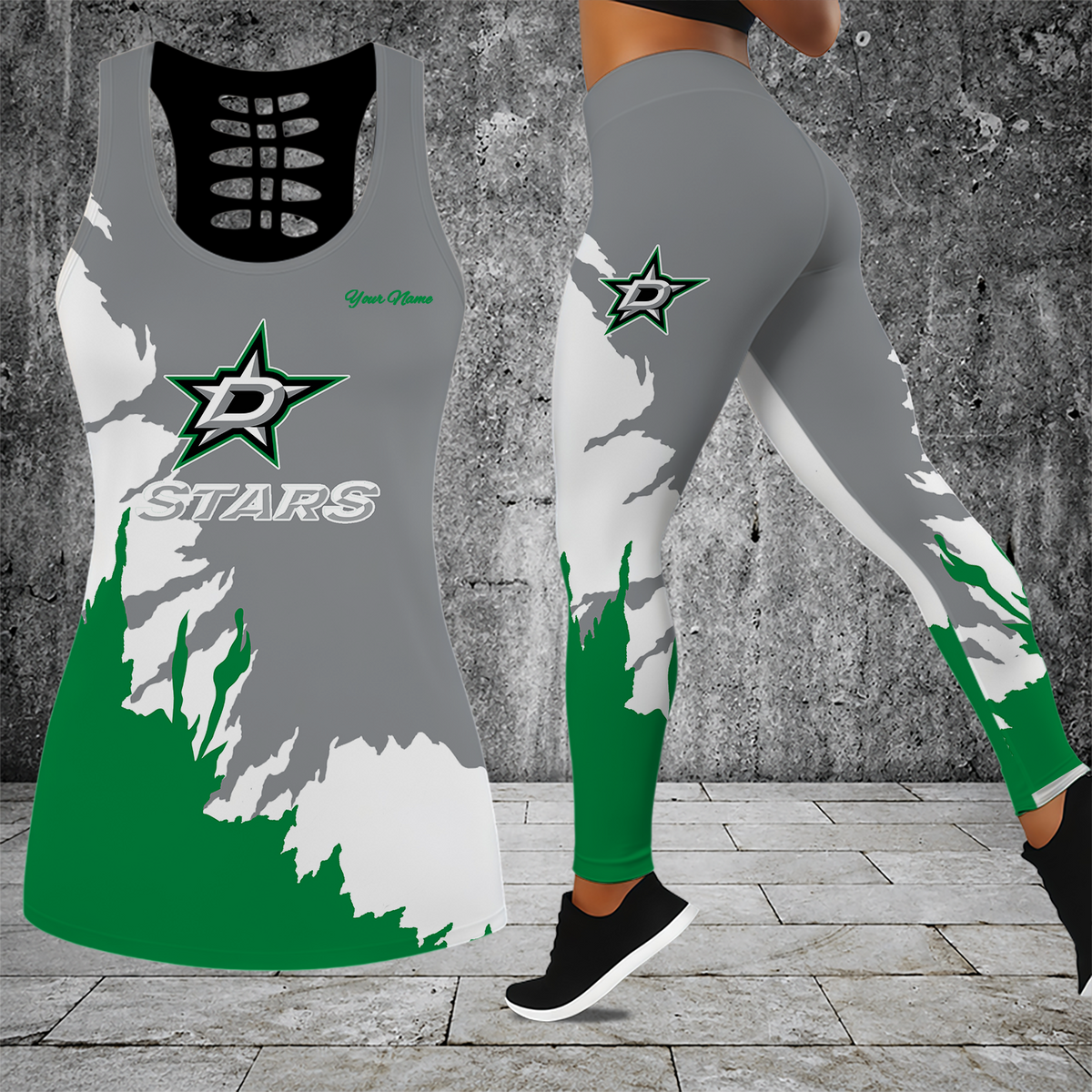 [SUPER SALE] NEW CUSTOMIZED NHL15 DLS DALLAS STARS HOLLOW TANK TOP & LEGGINGS SET