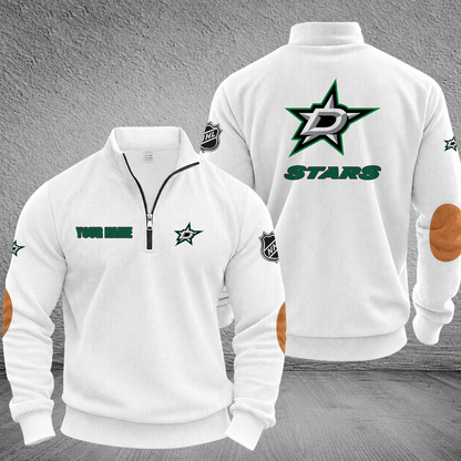 [SUPER SALE] NEW CUSTOMIZED NHL15 DLS DALLAS STARS MULTICOLOR STRIPED QUATER ZIP SWEATSHIRT