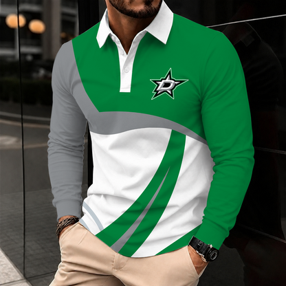 [SUPER SALE] NEW CUSTOMIZED NHL15 DLS DALLAS STARS MEN LONG SLEEVE POLO