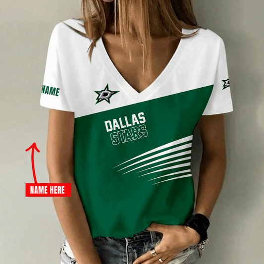 [SUPER SALE] NEW CUSTOMIZED NHL15 DLS DALLAS STARS V-NECK FEMALE SHIRT