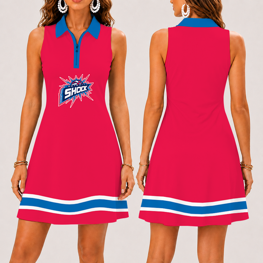[FAN FAVORITE] NEW CUSTOMIZED WNBA15 DTS DETROIT SHOCK WOMEN'S ZIP SLEEVELESS POLO DRESS