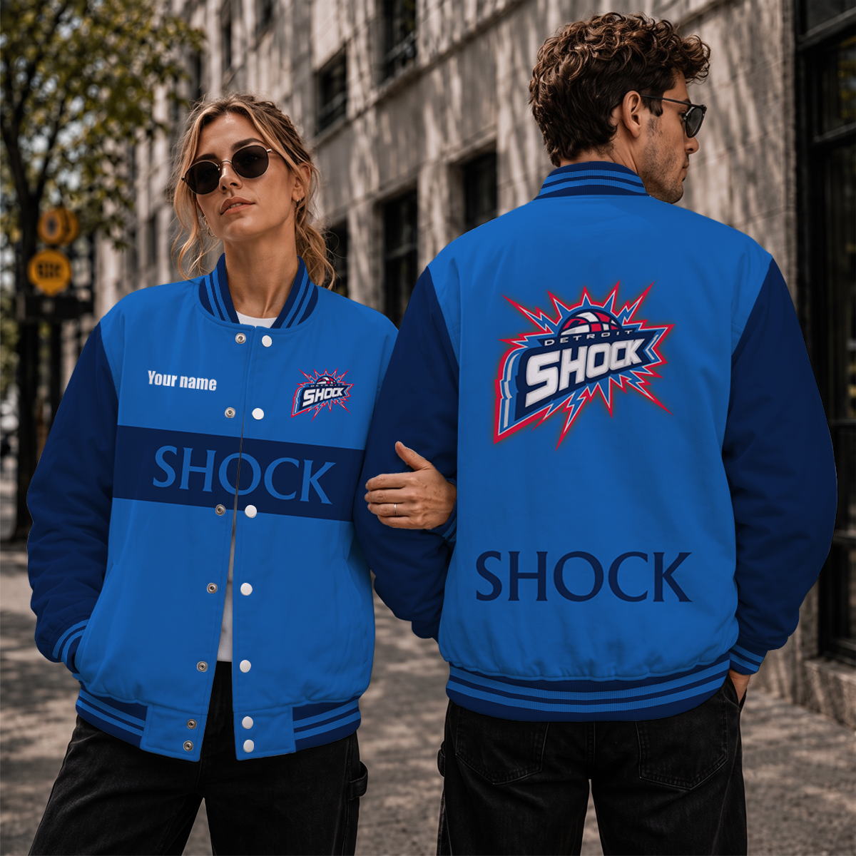 [FAN FAVORITE] NEW CUSTOMIZED WNBA15 DTS DETROIT SHOCK BASEBALL JACKET, SATIN VARSITY JACKET