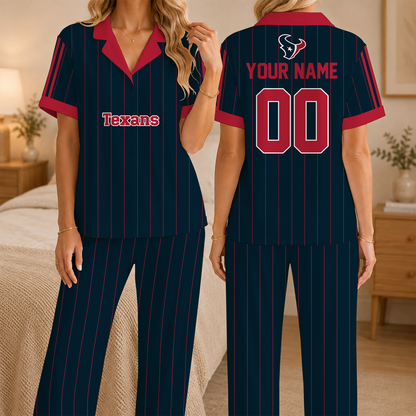 [SPECIAL OFFER] NEW CUSTOMIZED NFL15 HTT HOUSTON TEXANS SHORT SLEEVE & LONG PANTS PAJAMAS SET