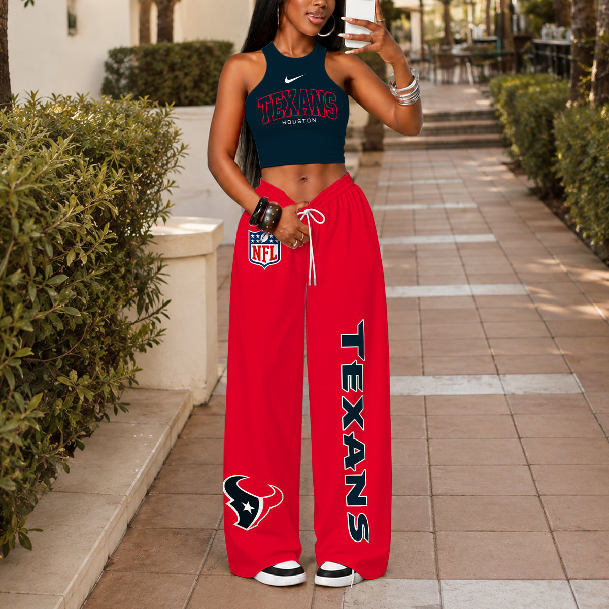 [SPECIAL OFFER] NEW CUSTOMIZED NFL15 HTT HOUSTON TEXANS WOMEN'S CROP TOP & LONGPANTS SET