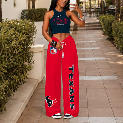 [SPECIAL OFFER] NEW CUSTOMIZED NFL15 HTT HOUSTON TEXANS WOMEN'S CROP TOP & LONGPANTS SET