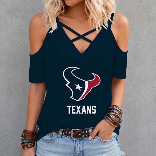 [SPECIAL OFFER] NEW CUSTOMIZED NFL15 HTT HOUSTON TEXANS CRISS CROSS V-NECK TOP