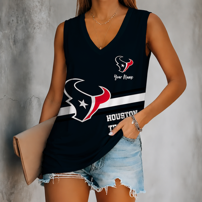 [SPECIAL OFFER] NEW CUSTOMIZED NFL15 HTT HOUSTON TEXANS WOMEN'S V-NECK TANK TOP