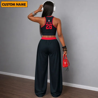 [SPECIAL OFFER] NEW CUSTOMIZED NFL15 HTT HOUSTON TEXANS WOMEN'S CROP TOP & LONGPANTS SET