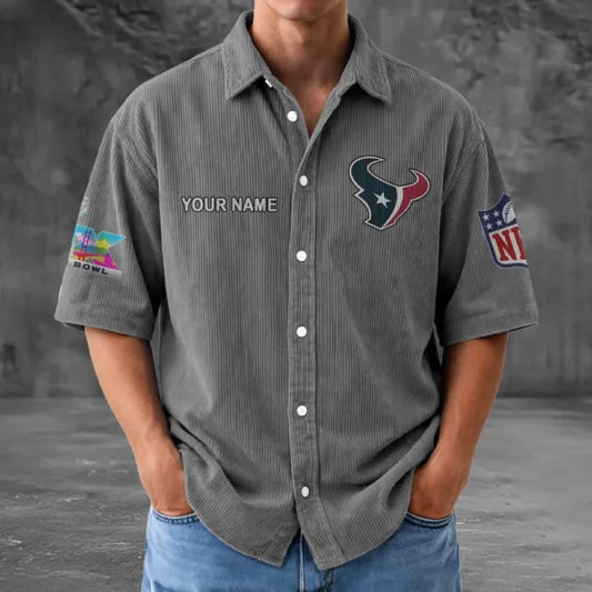 [HOT DEAL] NEW CUSTOMIZED NFL15 HTT HOUSTON TEXANS SEERSUCKER BUTTON SHIRT