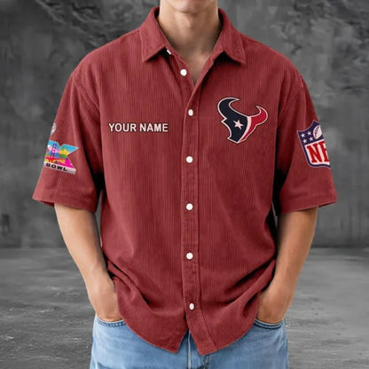 [HOT DEAL] NEW CUSTOMIZED NFL15 HTT HOUSTON TEXANS SEERSUCKER BUTTON SHIRT