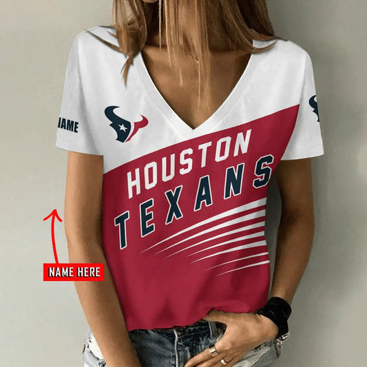 [SPECIAL OFFER] NEW CUSTOMIZED NFL15 HTT HOUSTON TEXANS V-NECK FEMALE SHIRT