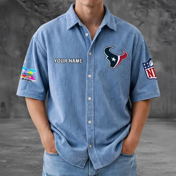 [HOT DEAL] NEW CUSTOMIZED NFL15 HTT HOUSTON TEXANS SEERSUCKER BUTTON SHIRT