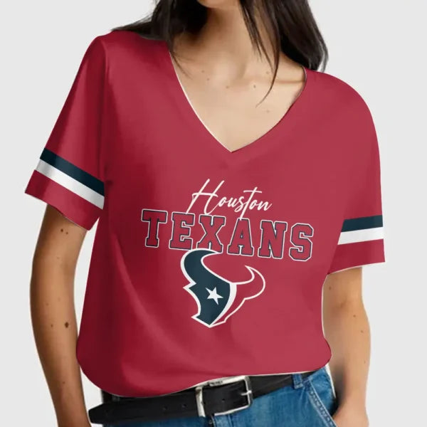 [SPECIAL OFFER] NEW CUSTOMIZED NFL15 HTT HOUSTON TEXANS V-NECK FEMALE SHIRT
