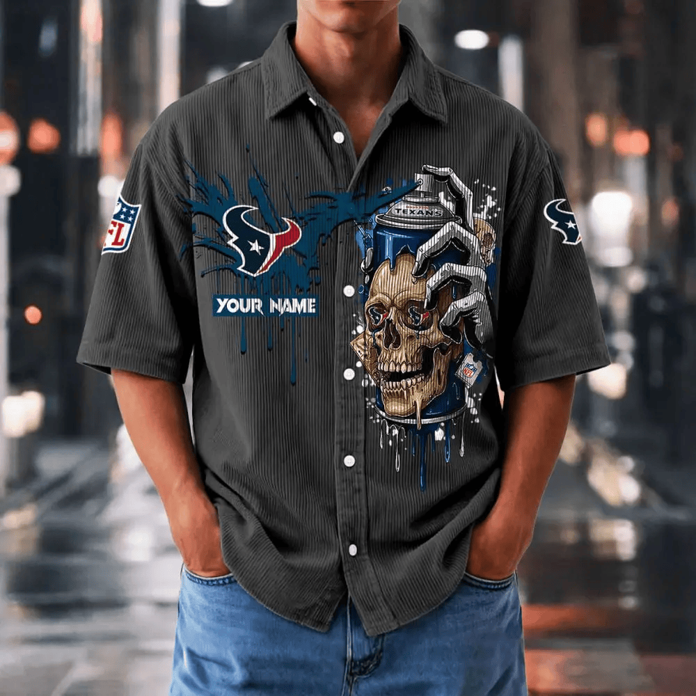 [SPECIAL OFFER] NEW CUSTOMIZED NFL15 HTT HOUSTON TEXANS SEERSUCKER BUTTON SHIRT