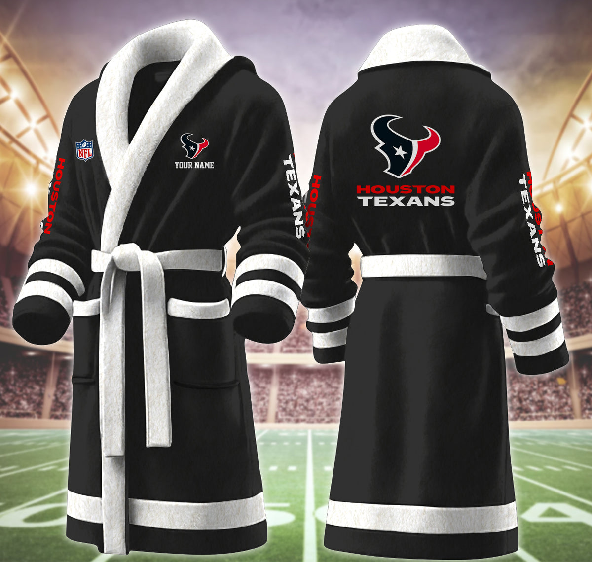 [SPECIAL OFFER] NEW CUSTOMIZED NFL15 HTT HOUSTON TEXANS MULTICOLOR FLEECE BATHROBE