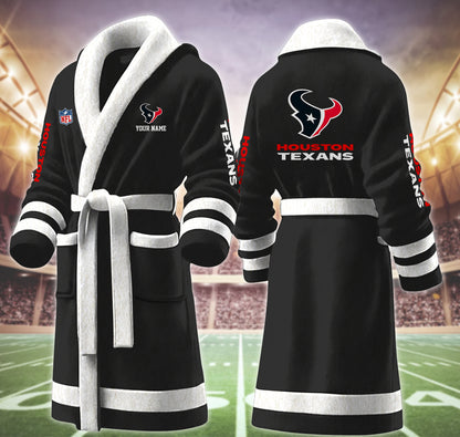 [SPECIAL OFFER] NEW CUSTOMIZED NFL15 HTT HOUSTON TEXANS MULTICOLOR FLEECE BATHROBE