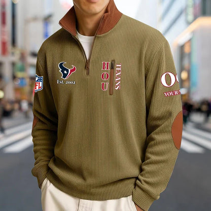 [SPECIAL OFFER] NEW CUSTOMIZED NFL15 HTT HOUSTON TEXANS MULTICOLOR STRIPED QUATER ZIP SWEATSHIRT