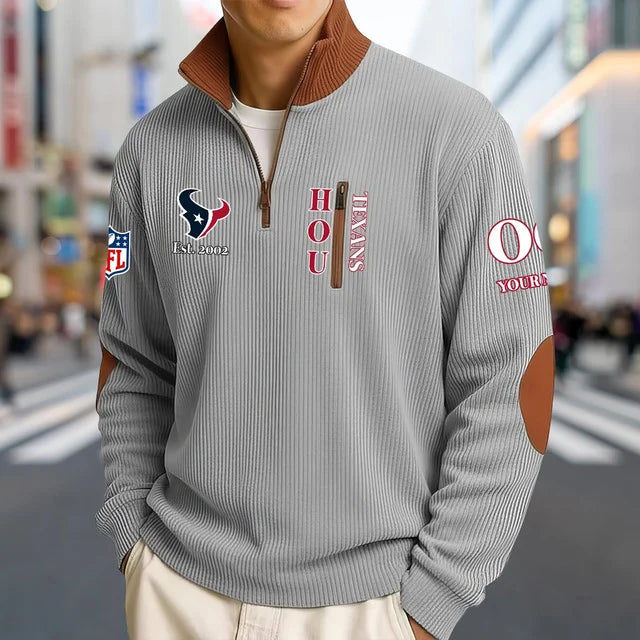 [SPECIAL OFFER] NEW CUSTOMIZED NFL15 HTT HOUSTON TEXANS MULTICOLOR STRIPED QUATER ZIP SWEATSHIRT