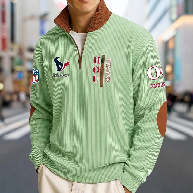 [SPECIAL OFFER] NEW CUSTOMIZED NFL15 HTT HOUSTON TEXANS MULTICOLOR STRIPED QUATER ZIP SWEATSHIRT