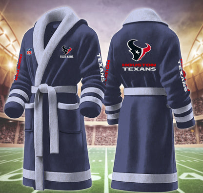 [SPECIAL OFFER] NEW CUSTOMIZED NFL15 HTT HOUSTON TEXANS MULTICOLOR FLEECE BATHROBE