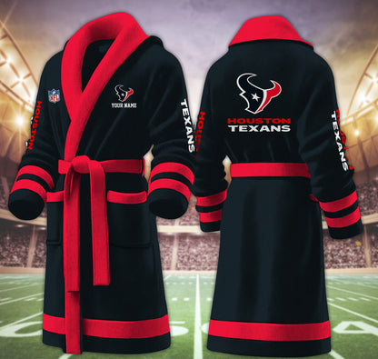 [SPECIAL OFFER] NEW CUSTOMIZED NFL15 HTT HOUSTON TEXANS MULTICOLOR FLEECE BATHROBE