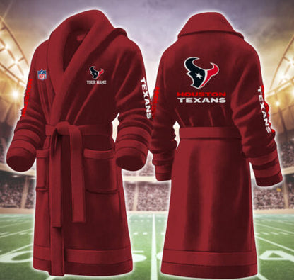 [SPECIAL OFFER] NEW CUSTOMIZED NFL15 HTT HOUSTON TEXANS MULTICOLOR FLEECE BATHROBE